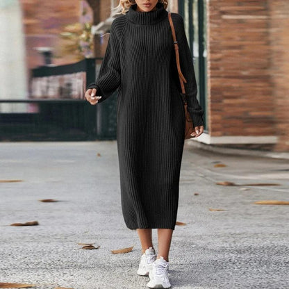Warme Dames Gebreide Zachte Maxi Sweater Jurk met Col