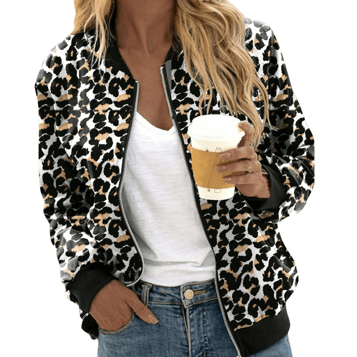 Dames Bomberjack Met Luipaardprint en Ritssluiting