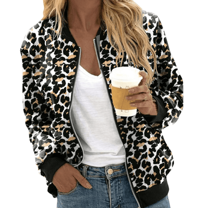 Dames Bomberjack Met Luipaardprint en Ritssluiting