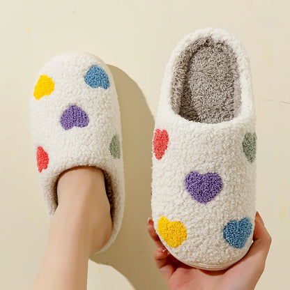 Warme Pantoffels Met Kleurrijk Hartjespatroon Voor Vrouwen