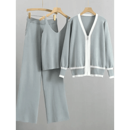Mia - Driedelige Loungewear Set met Vest en Wijde Broek voor Dames