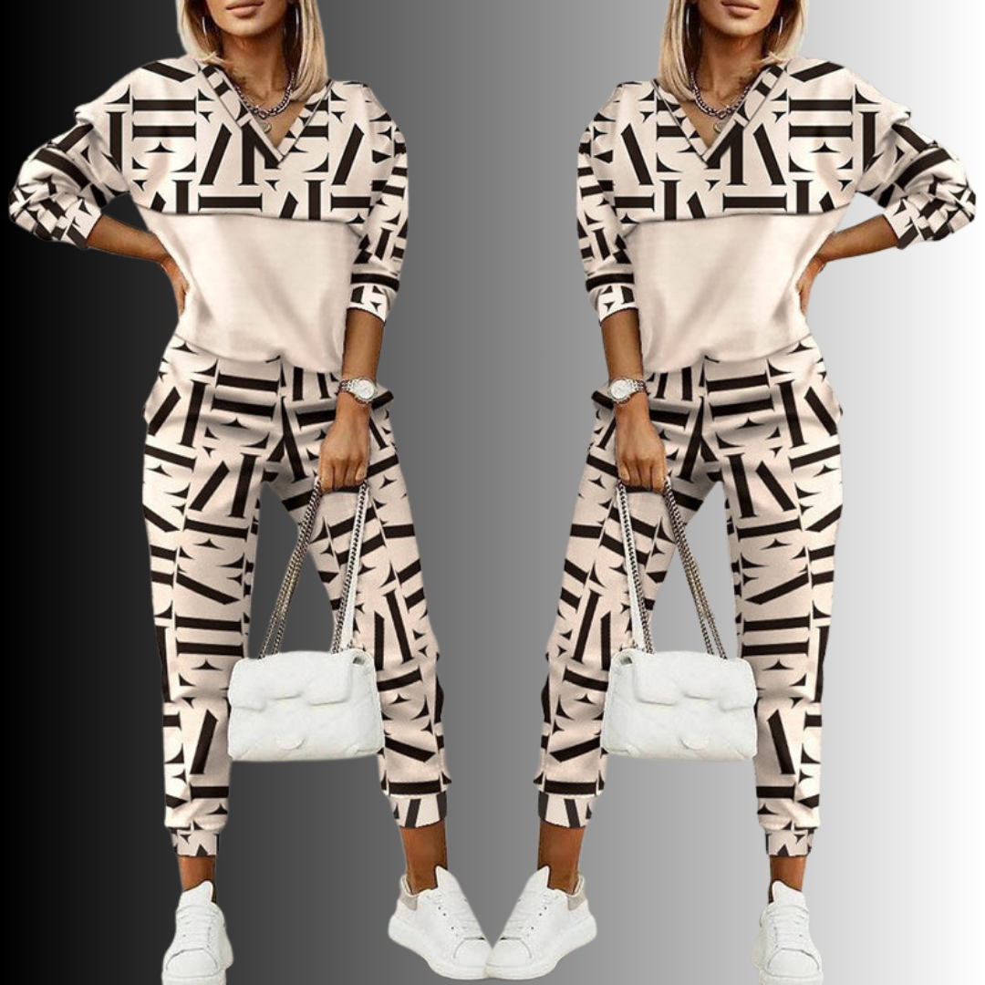 Trendy Beige Dames Trainingspak Met Hoodie En Joggingbroek