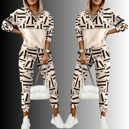 Trendy Beige Dames Trainingspak Met Hoodie En Joggingbroek