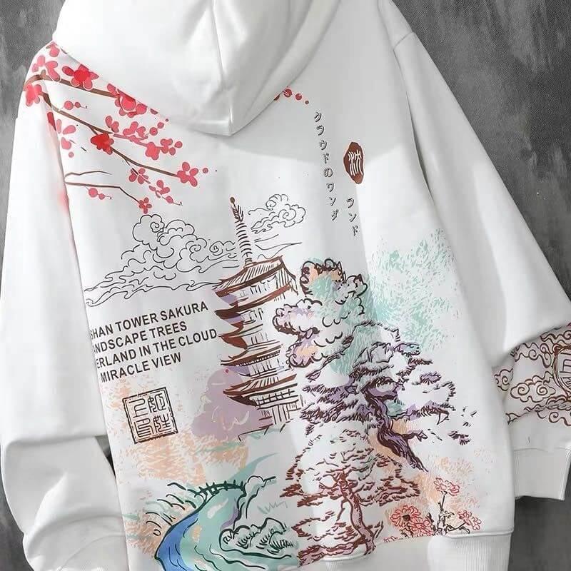 Casual Dames Hoodie met Japanse Sakura Print