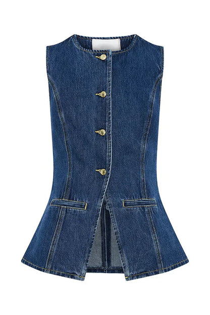Hilaria - Mouwloos Denim Vest met Knoopsluiting voor Vrouwen