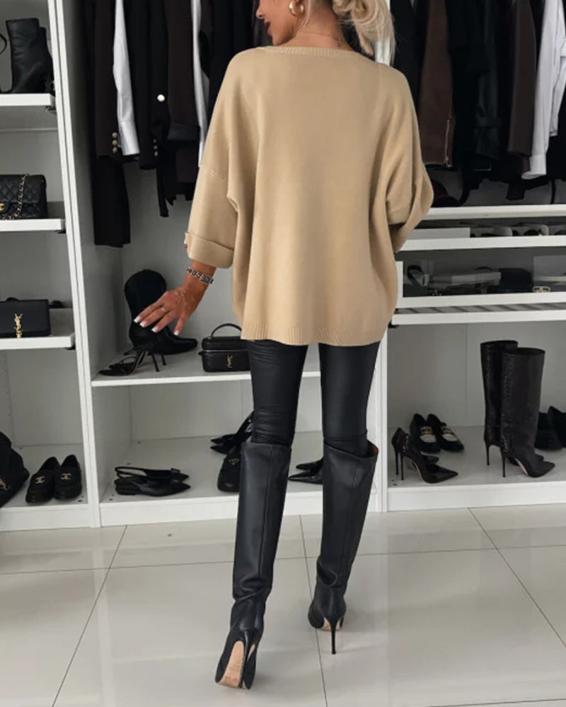 Elegante Gebreide Blouse met Knoopdetail voor Vrouwen