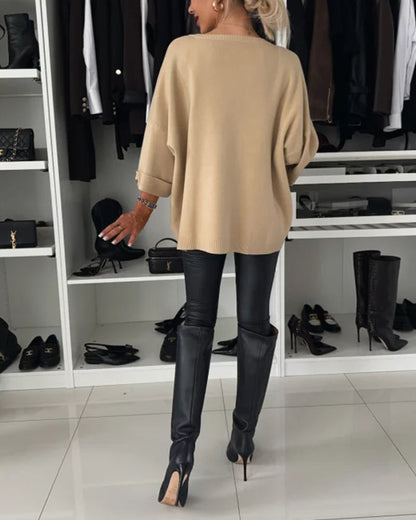 Elegante Gebreide Blouse met Knoopdetail voor Vrouwen