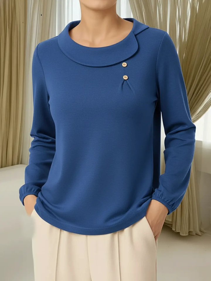 Zachte Dames Sweatshirt Met Ronde Hals En Stijlvolle Knopen