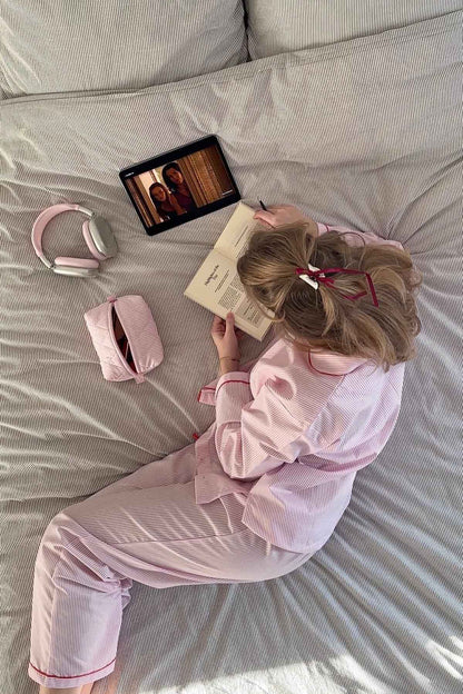 Zachte Pyjama Set Voor Vrouwen Lange Mouw Met Hartjes Knopen