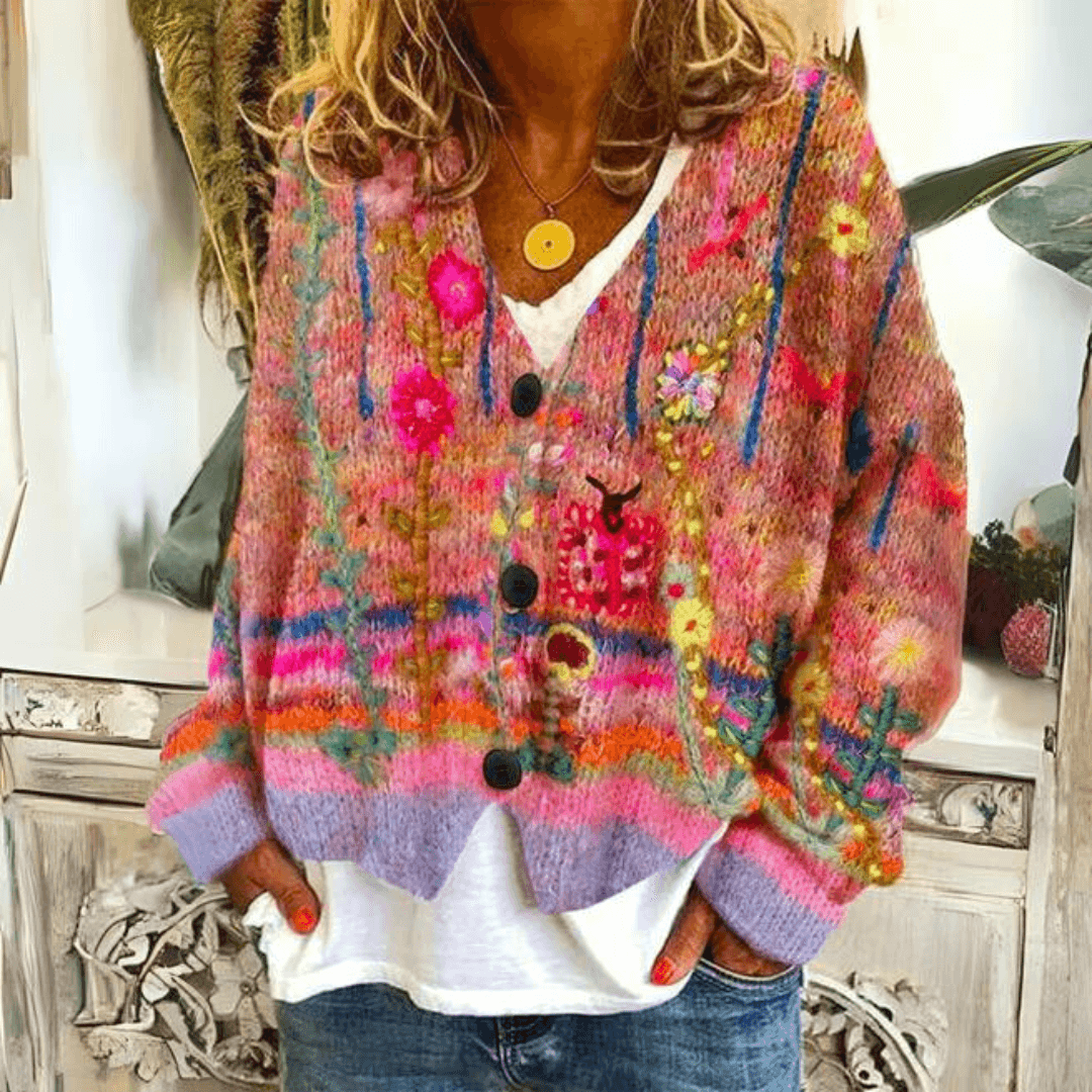 Matilda - Helder gebreid vest met bloemen
