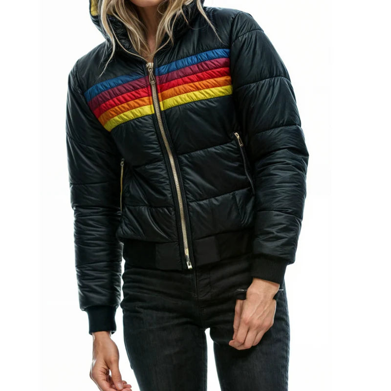 Sportieve Winterse Jas met Retro Colourblock voor Dames