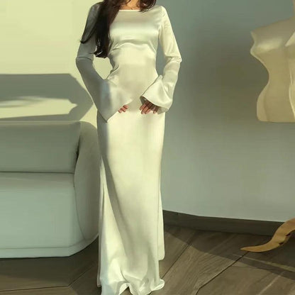 AURORA – Luxe Satijnen Maxi Jurk met Lange Mouwen voor Dames