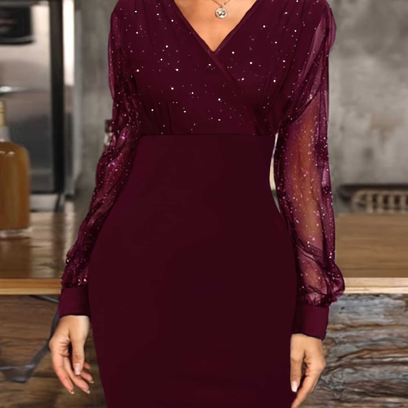 Pailletten Cocktail Mini Jurk Voor Vrouwen Met Lange Mesh Mouwen