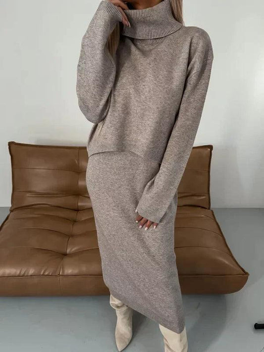 Gebreide Midi Jurk en Coltru Set voor Vrouwen