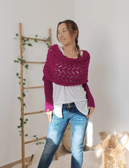 Comfortabele Gebreide Cape Sjaal Met Mouwen Voor Dames