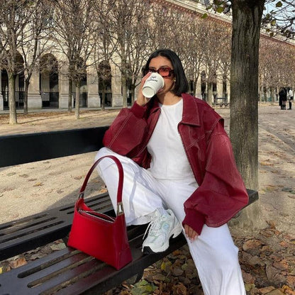 Leren Oversized Dames Bomberjack Met Rits