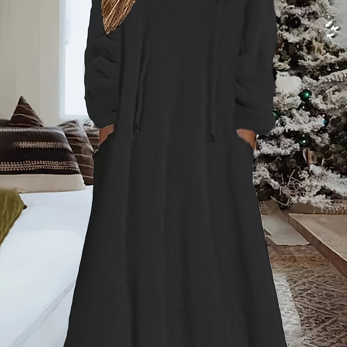 Knusse Warme Teddy Maxi Sweaterjurk Met Zakken Voor Dames