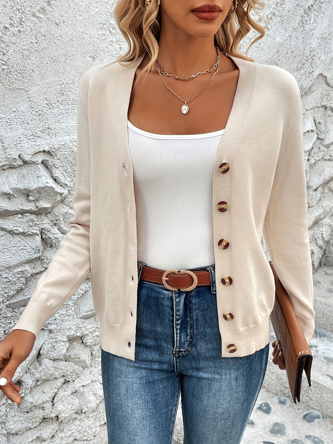 Elegant Dames Vest Met Knopen En Lange Mouwen