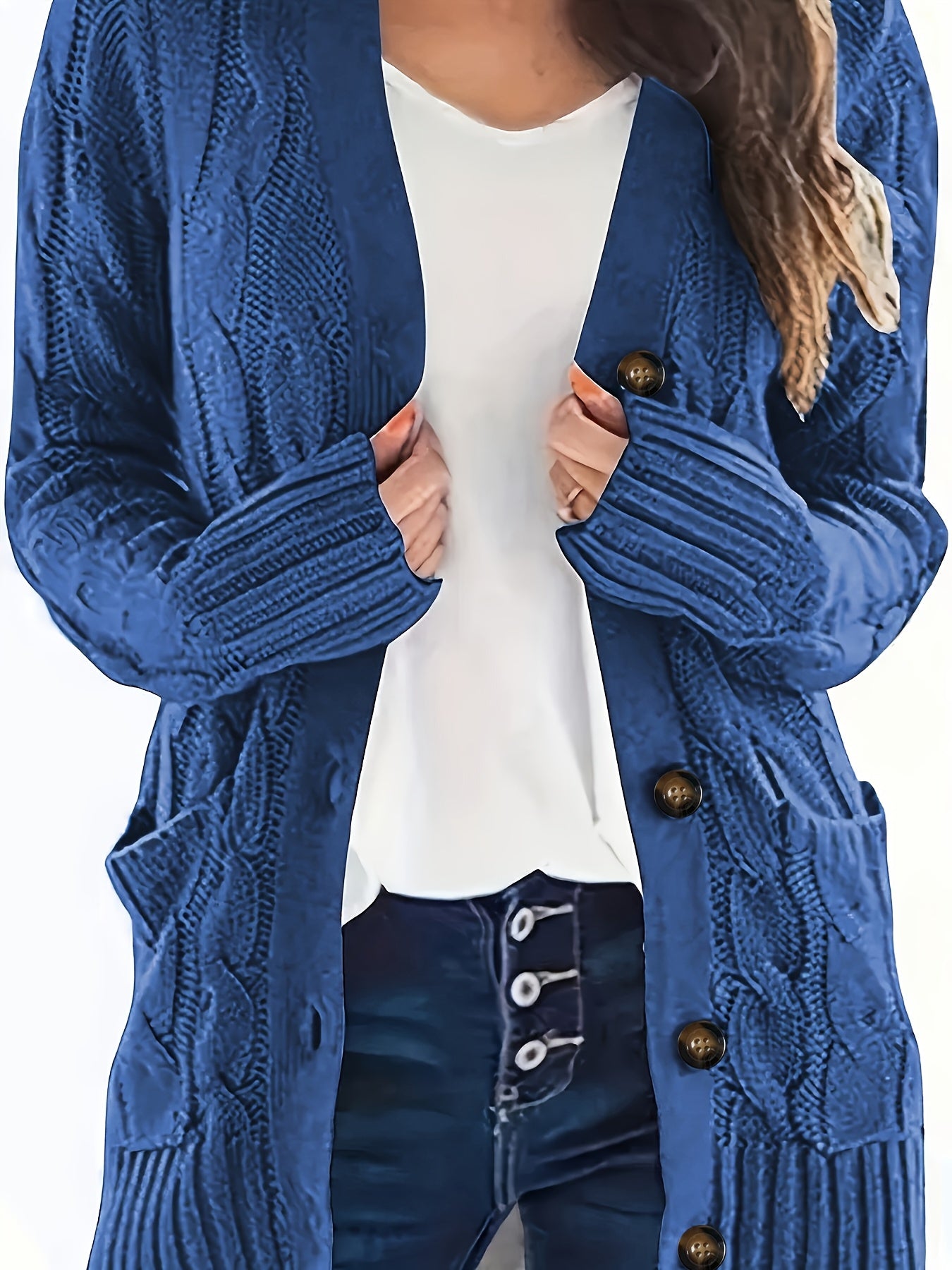 Warm Kabelgebreid Dames Vest Met Knopen En Zakken