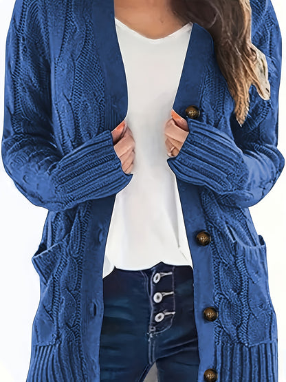 Warm Kabelgebreid Dames Vest Met Knopen En Zakken