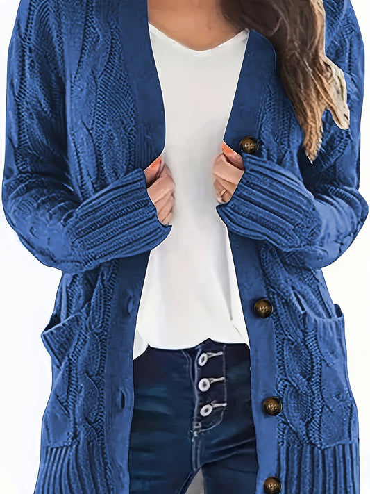 Warm Kabelgebreid Dames Vest Met Knopen En Zakken