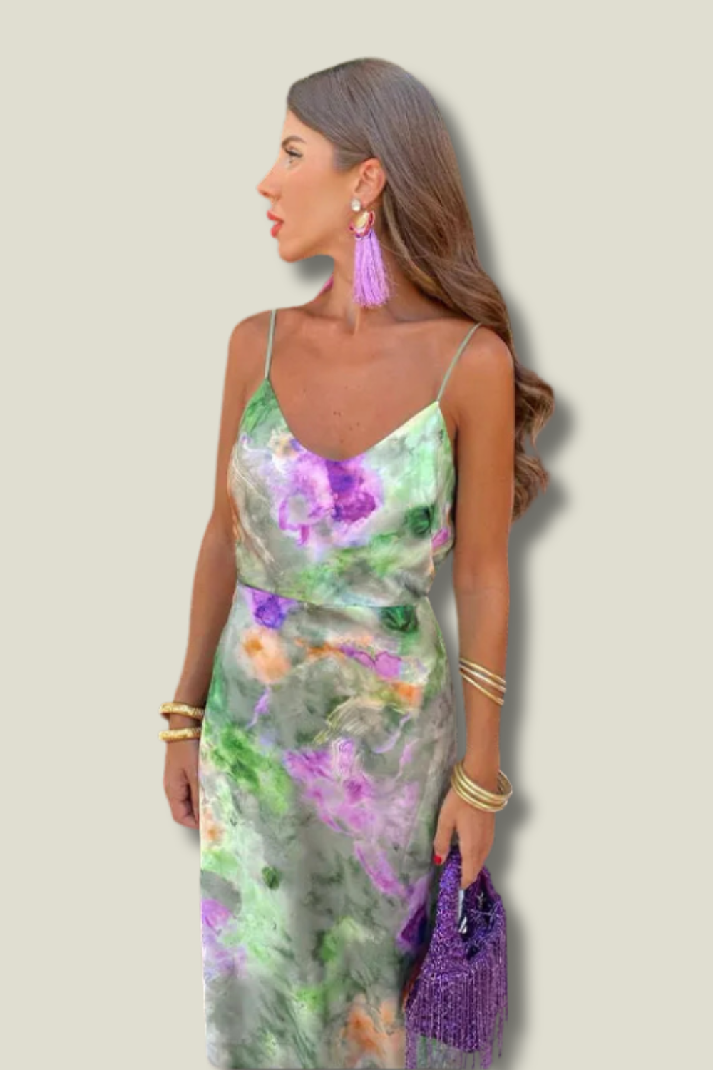 Anneliese - Bloemen Satijn Slip Maxi Jurk voor dames