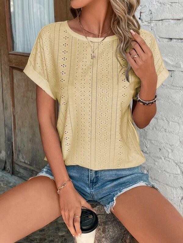 Lily - Broderie T-shirt met Korte Mouwen