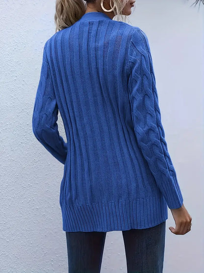 Warm Kabelgebreid Dames Vest Met Knopen En Zakken