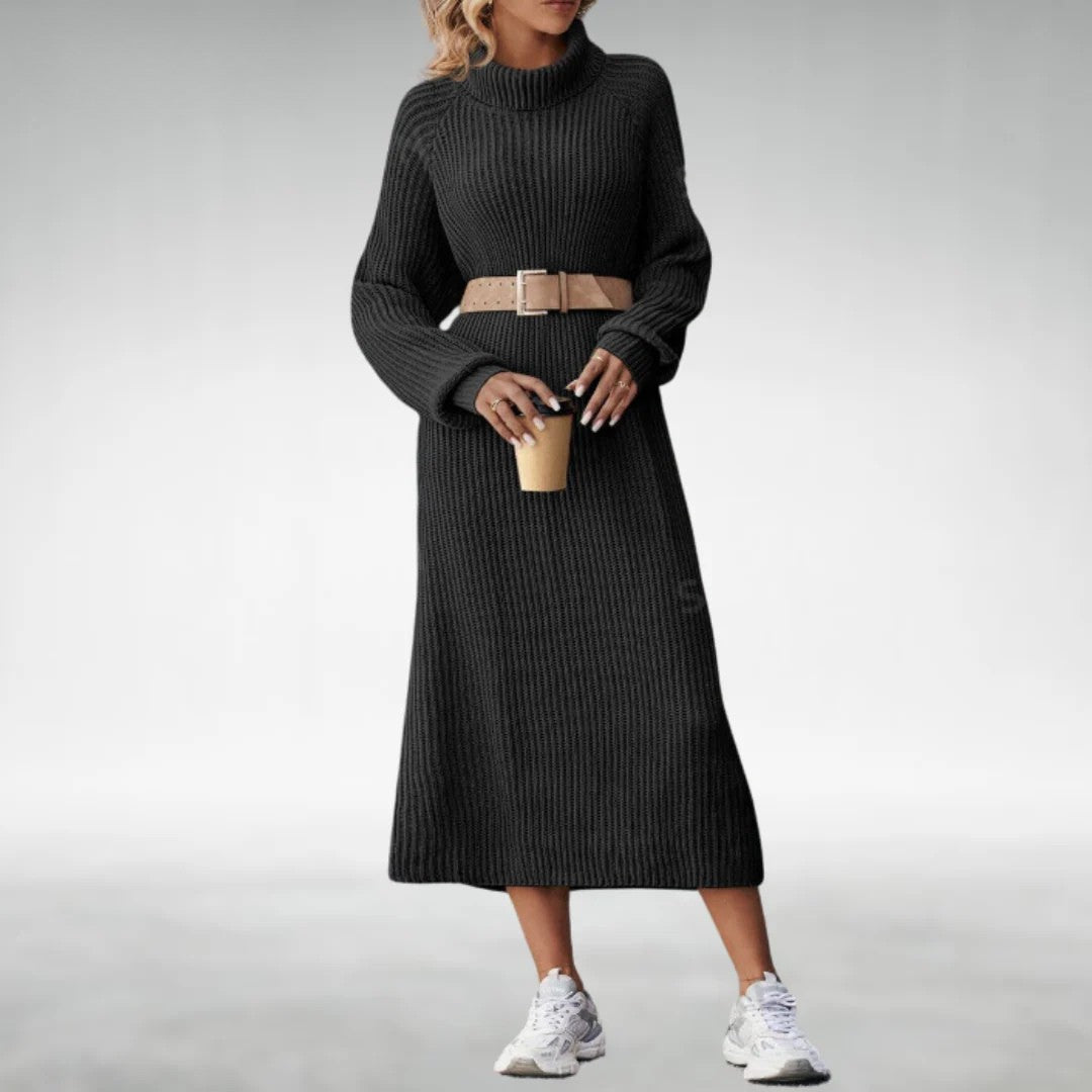 Warme Dames Gebreide Zachte Maxi Sweater Jurk met Col