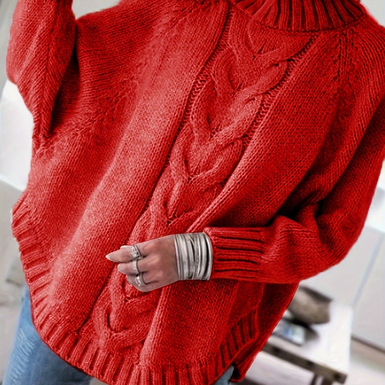 Warme Oversized Kabeltrui Voor Dames Met Col