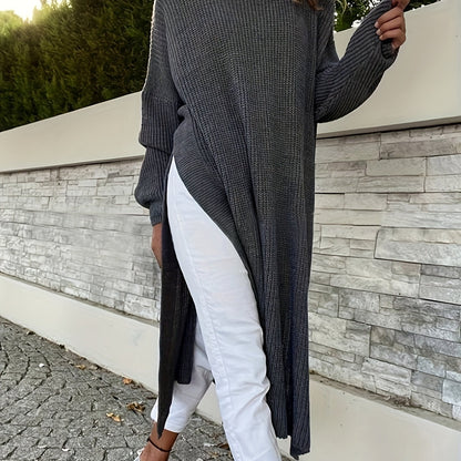 Oversized Dames Maxi sweaterjurk Met Zijsplit En Lange Mouwen