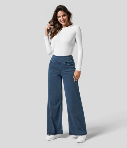 Norella - Wijde broek met high waist en elastische taille voor dames
