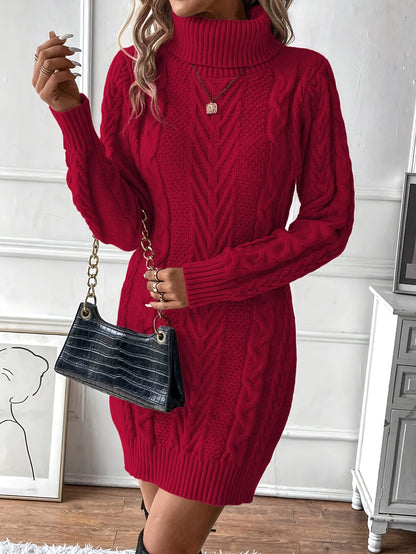 Kabelgebreide Mini Sweaterjurk Met Col Voor Dames Winter