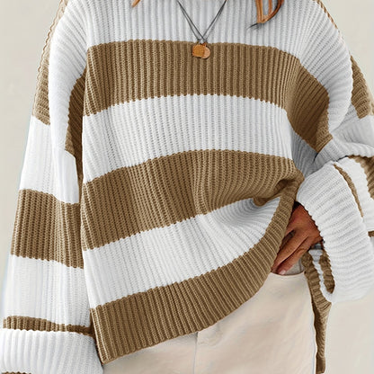 Gestreepte Oversized Trui Voor Dames Met Ronde Hals En Lange Mouwen