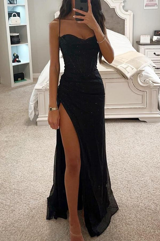 Glitter Elegant Vrouwen Spaghettibandjes Maxi Galajurk