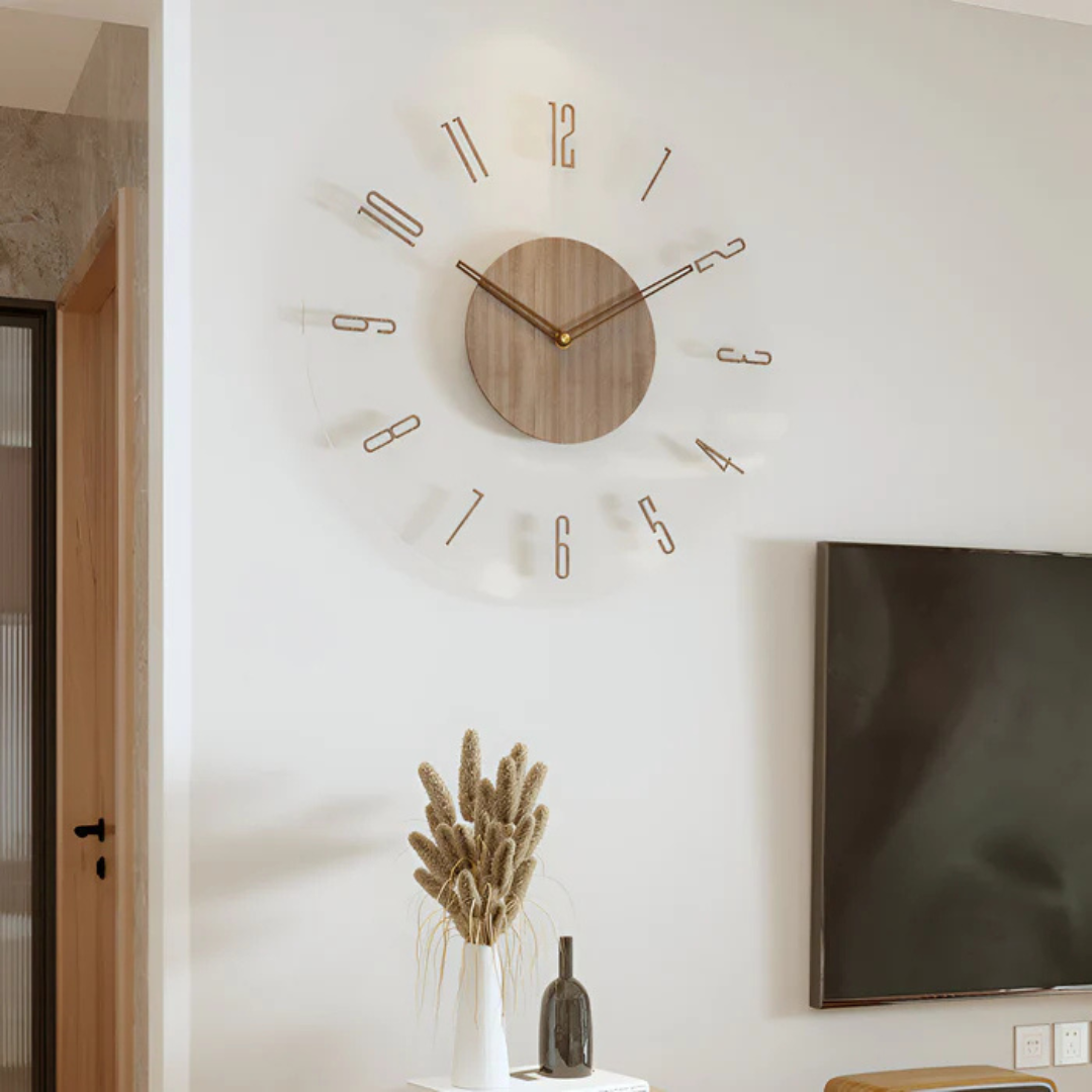 Moderne houten wandklok in Scandinavische stijl