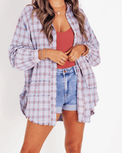 Lara - Oversized Geruit Overhemd met Lange Mouwen