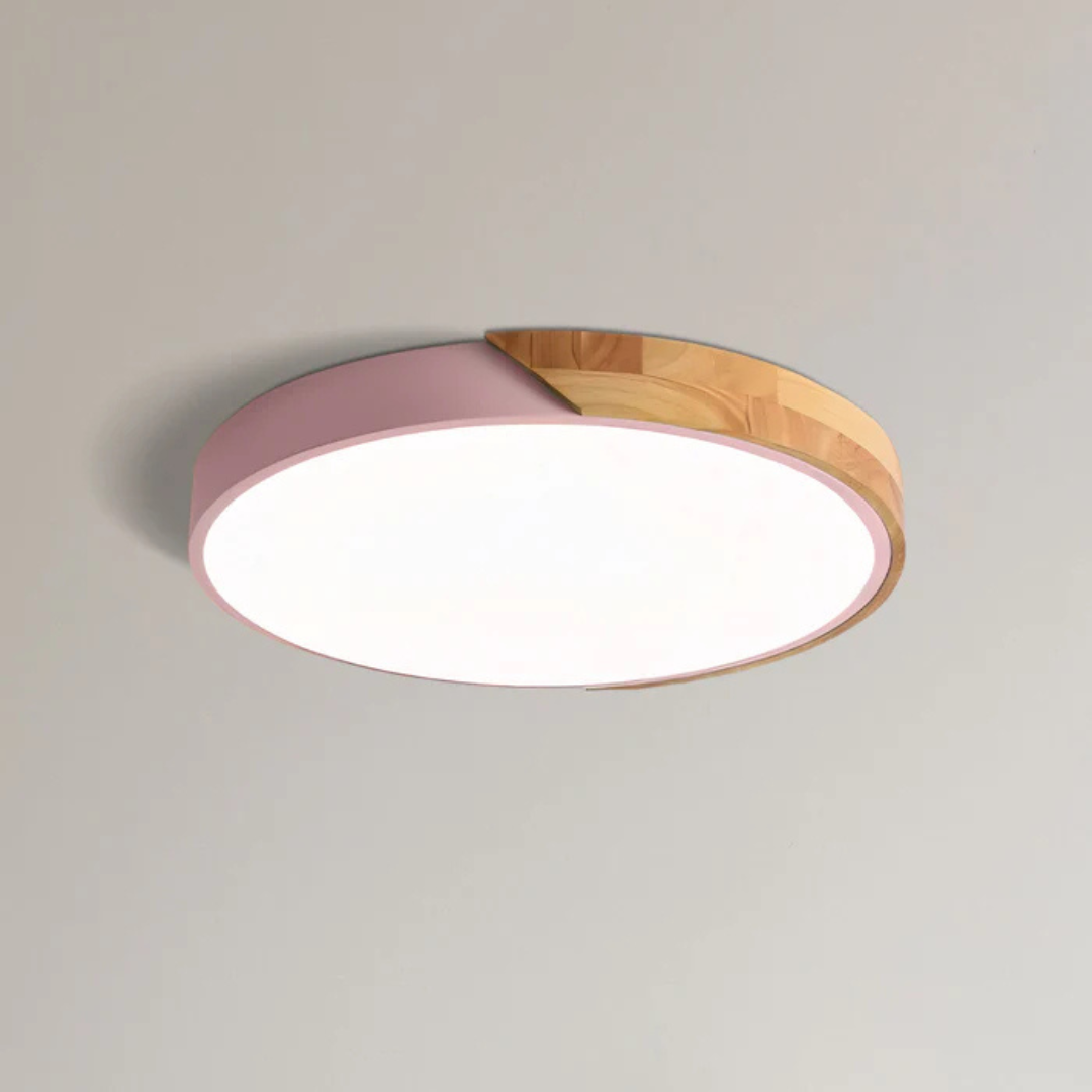 Ronde Scandinavische LED plafondlamp met houten details