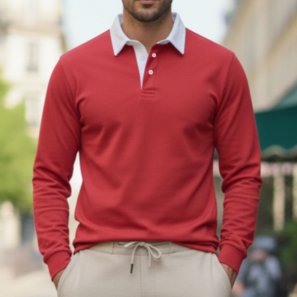 Heren Polo Trui Met Lange Mouwen En Contrasterende Kraag
