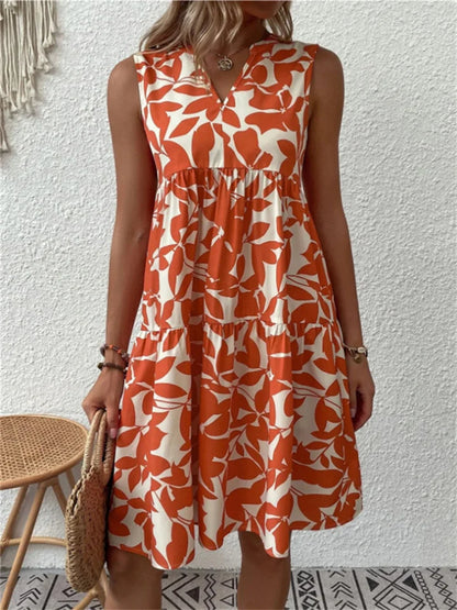 Daniela - Mouwloze Zomerjurk met Bladerenprint voor Dames