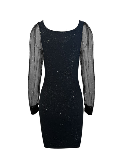 Glitter Cocktailjurk Voor Dames Met V-hals En Mesh Mouwen