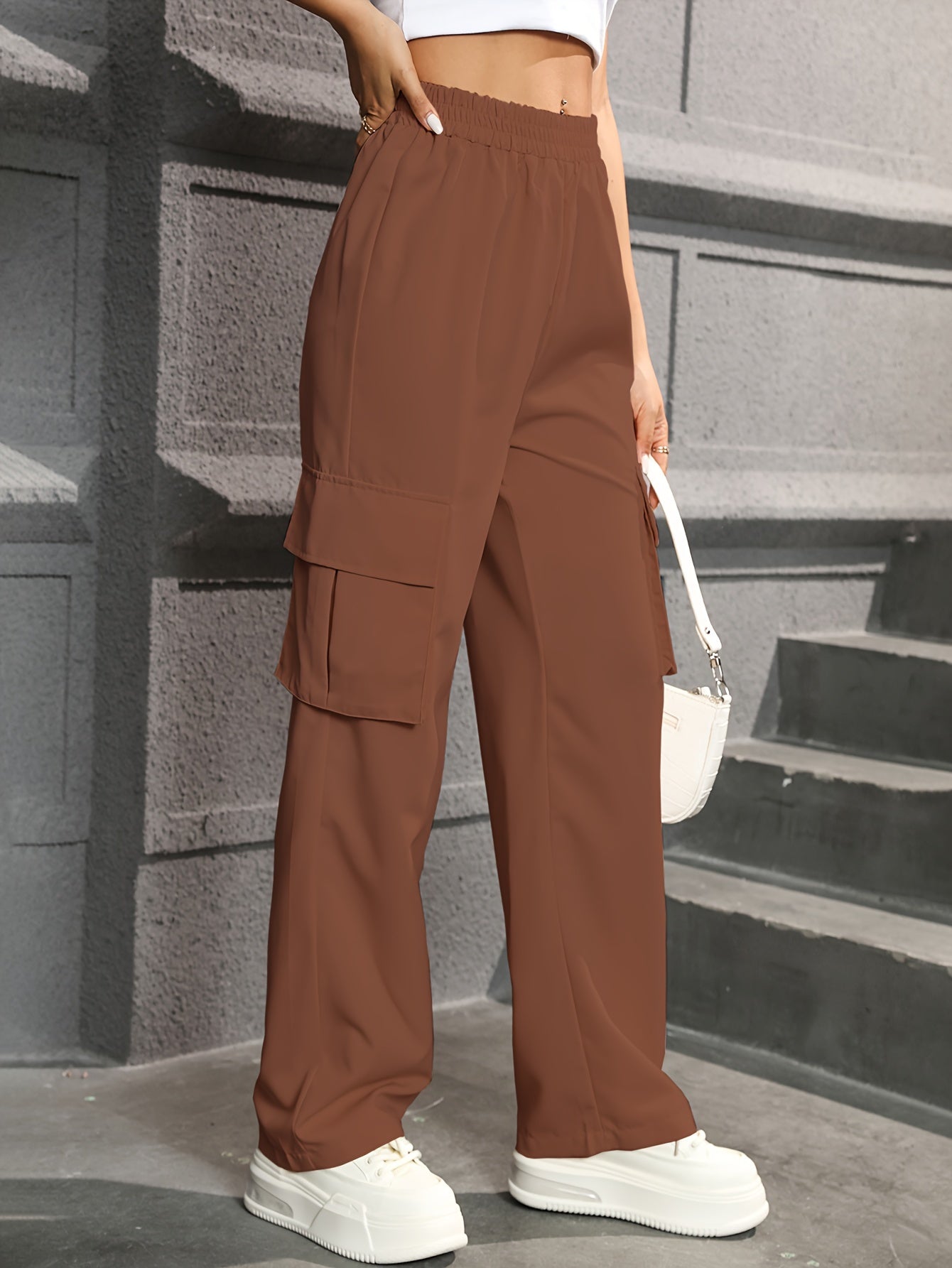 Comfortabele Cargo Broek Voor Vrouwen Met Elastische Taille En Ruime Zakken