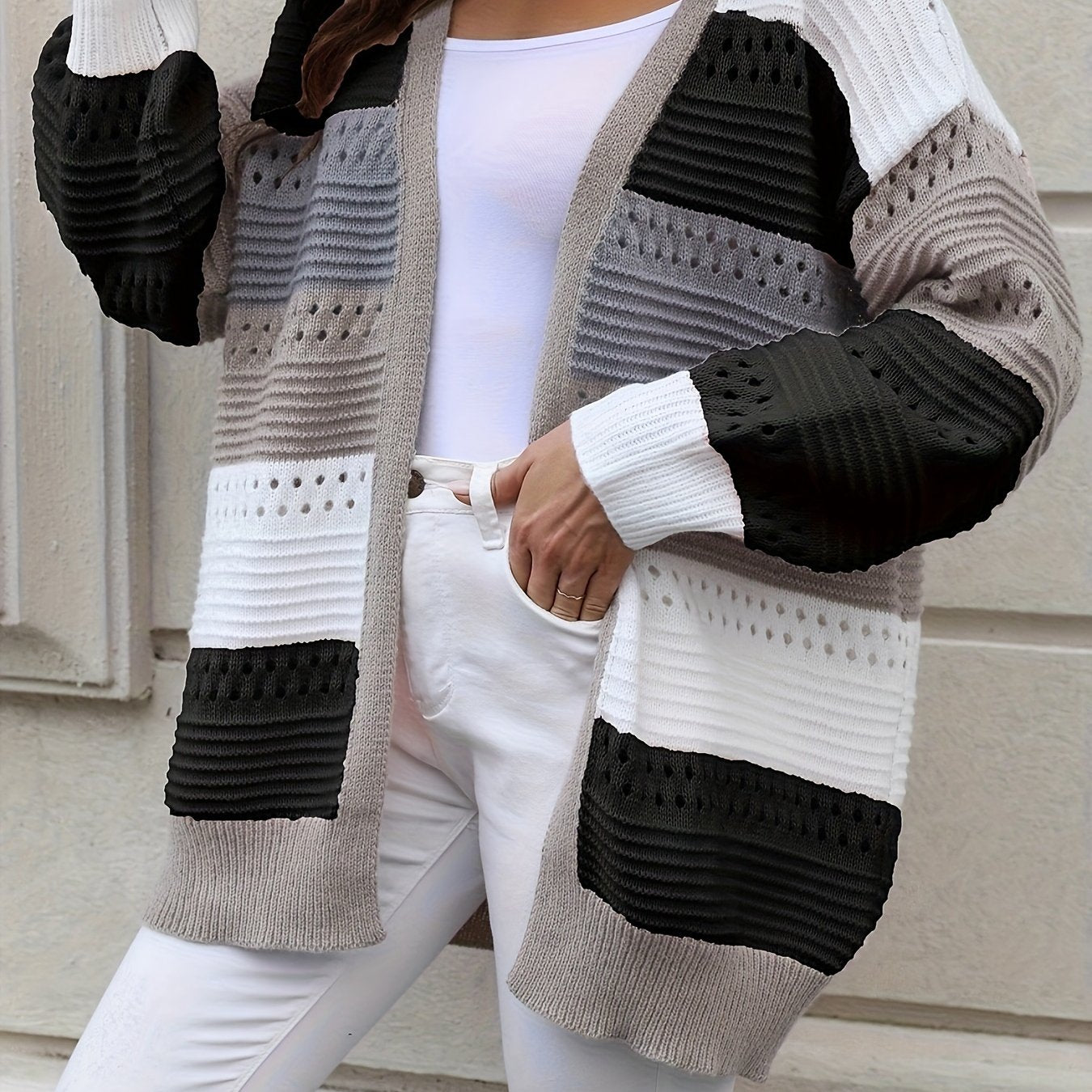 Plus Size Dames Openvallend Opengewerkt Gebreid Vest
