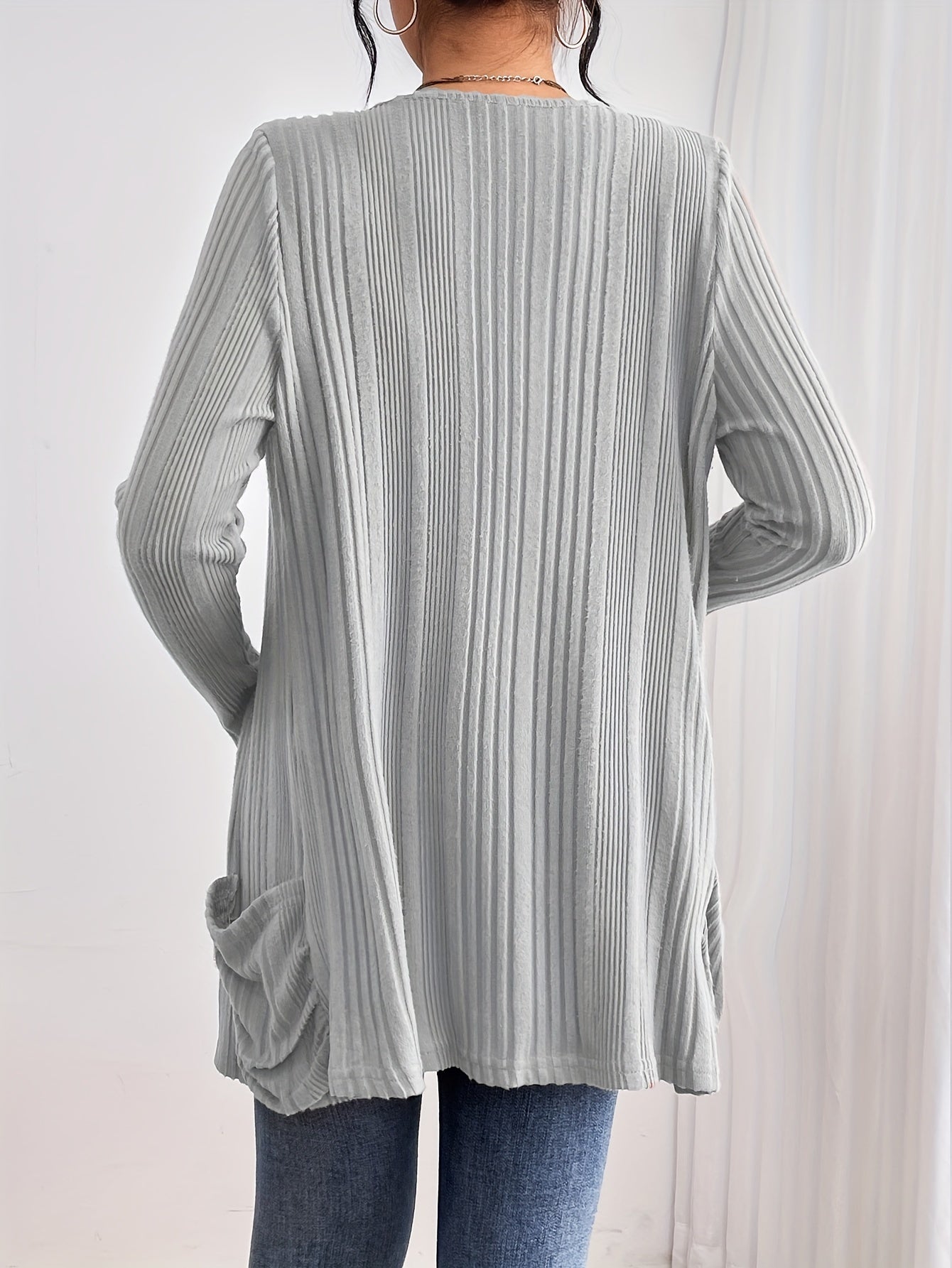 Comfortabel Dames Vest Met Zakken En Geribde Structuur