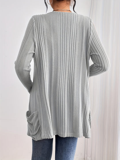 Comfortabel Dames Vest Met Zakken En Geribde Structuur