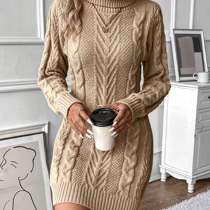 Kabelgebreide Mini Sweaterjurk Met Col Voor Dames Winter