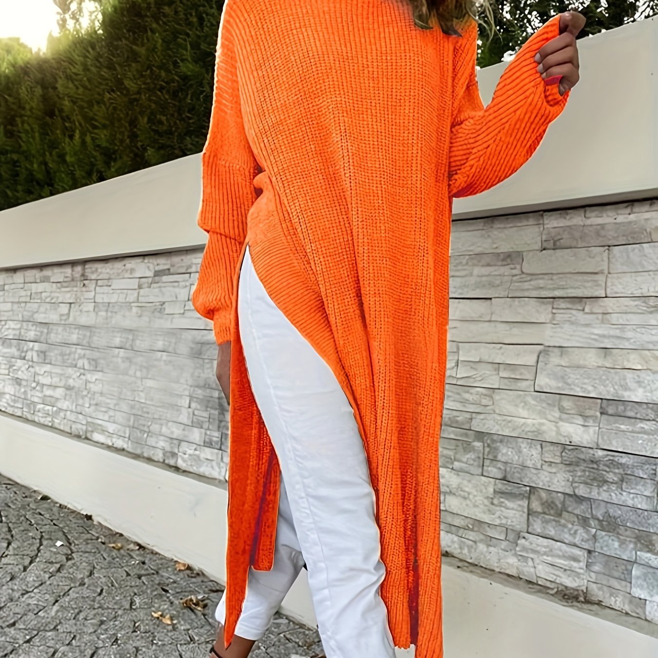Oversized Dames Maxi sweaterjurk Met Zijsplit En Lange Mouwen
