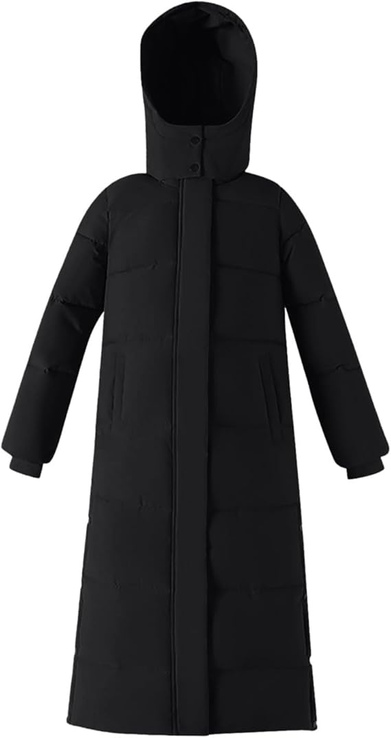 Lange Pufferjas met Zijsplit & Capuchon – Dames Winterjas