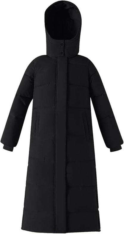 Lange Pufferjas met Zijsplit & Capuchon – Dames Winterjas