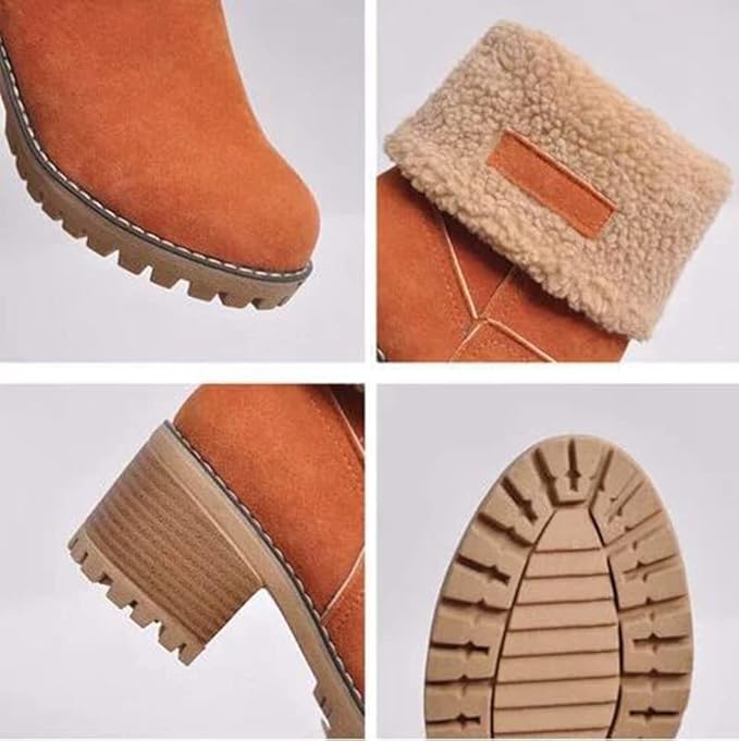 Warme Winter Enkellaarsjes met Bont aan de Kraag en Blokhak voor Dames